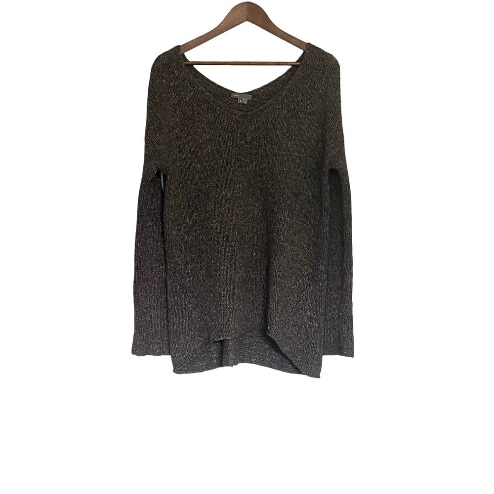 Vince V-Neck Women Sweater Small Charcoal Grey High Low Hem Knit Pullover